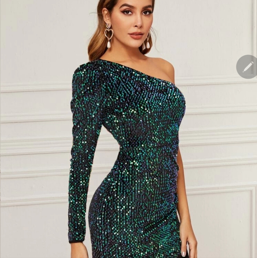 Shein teal sequin bodycon dress